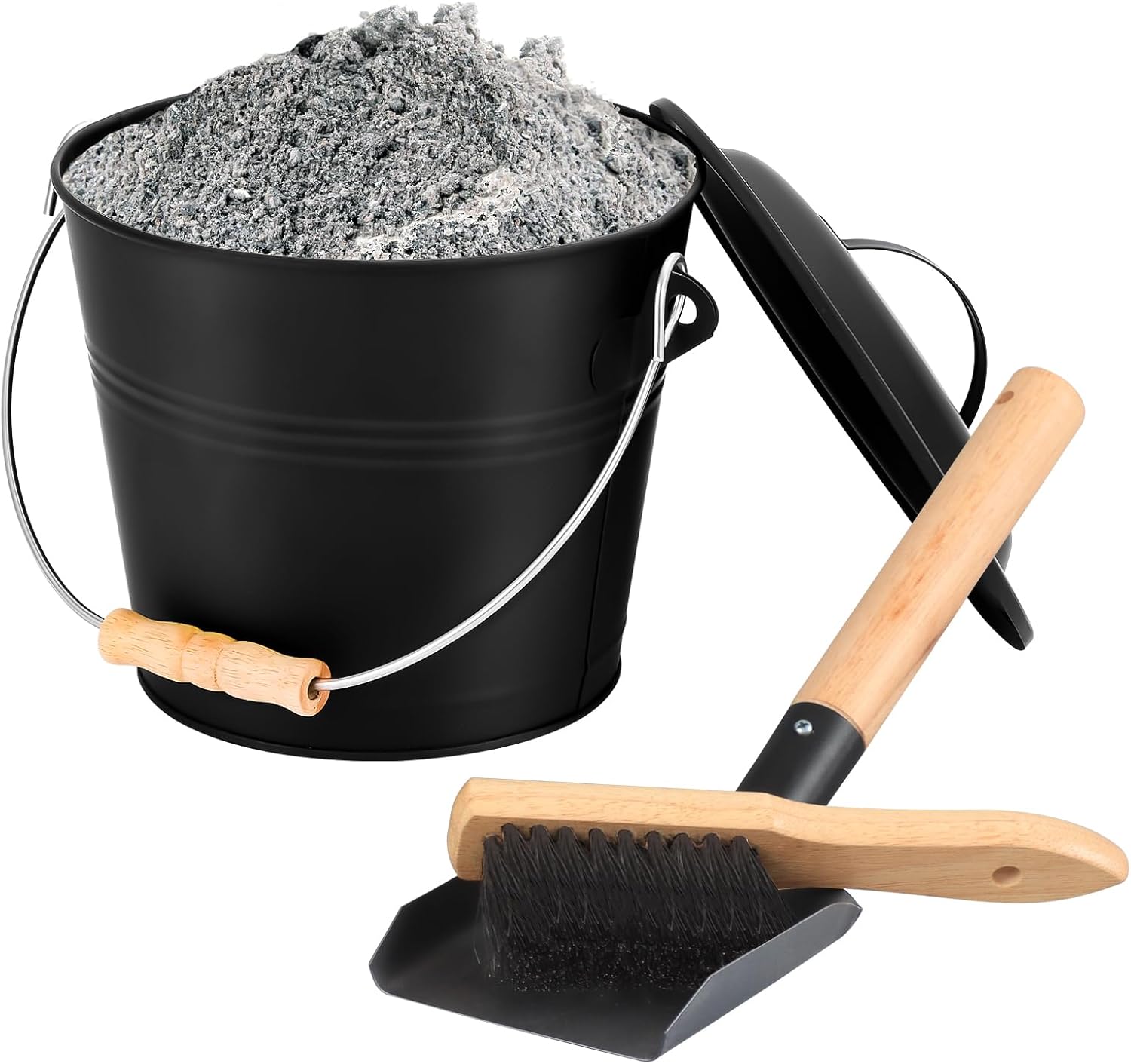 1.5 Gallon Fireplace Ash Bucket Tool Set Black