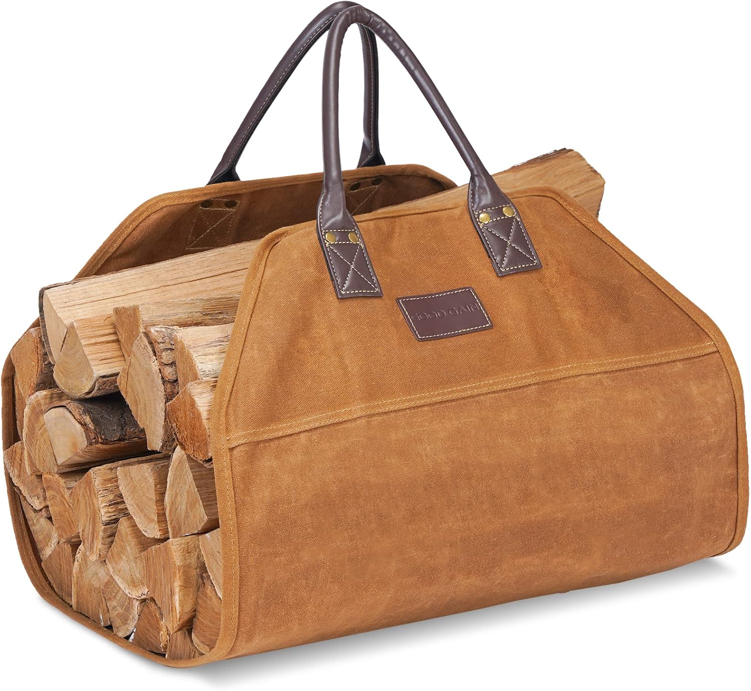 Firewood Carrier Waxed Canvas with Leather Handles