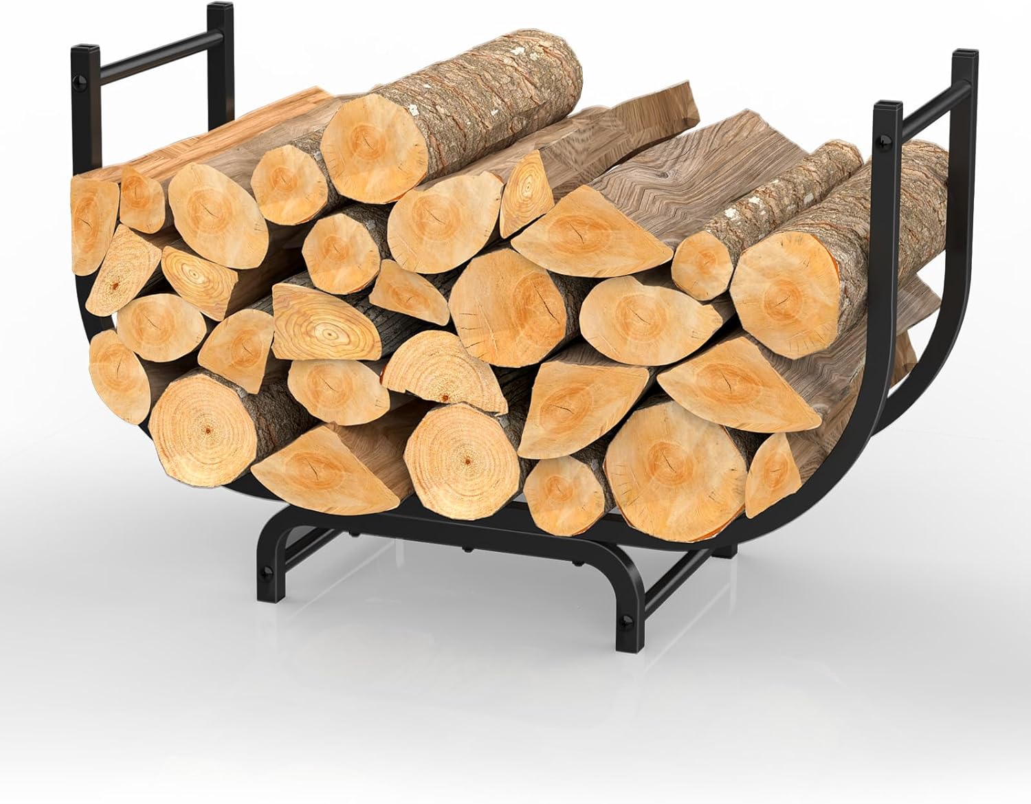 Curved Firewood Rack 32 Inch Black Metal Log Holder