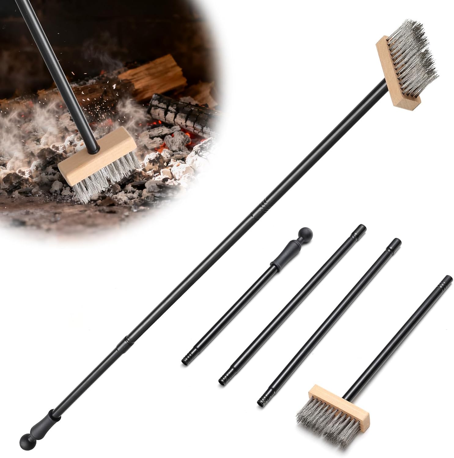 Fireplace Brush with Heat-Resistant Bristles and Ergonomic Handle