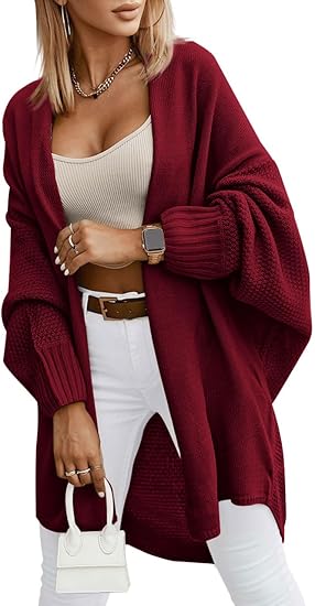 Women's Oversized Open Front Batwing Long Cardigan