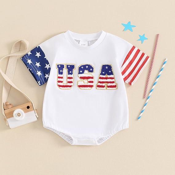 Baby Girl Letter Embroidery Short Sleeve Summer Romper