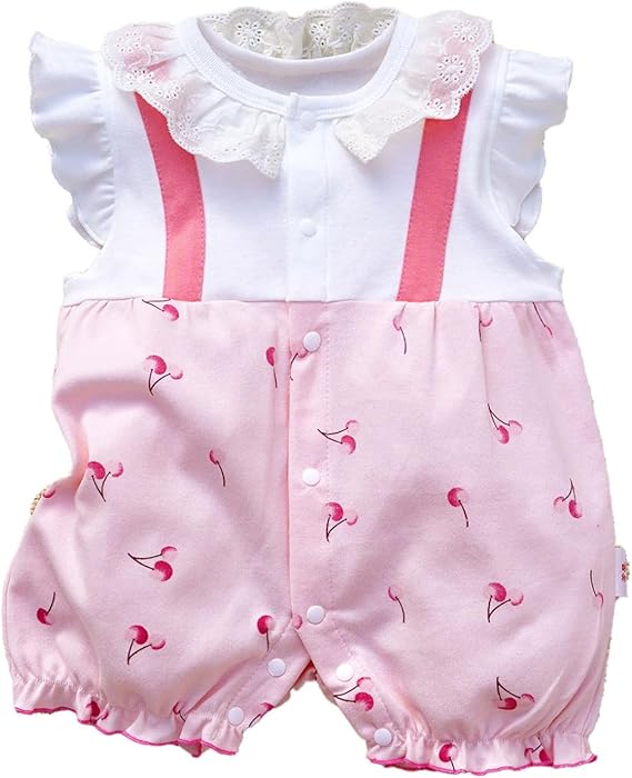 Baby Girls Cotton Ruffle Cuff Cartoon Romper