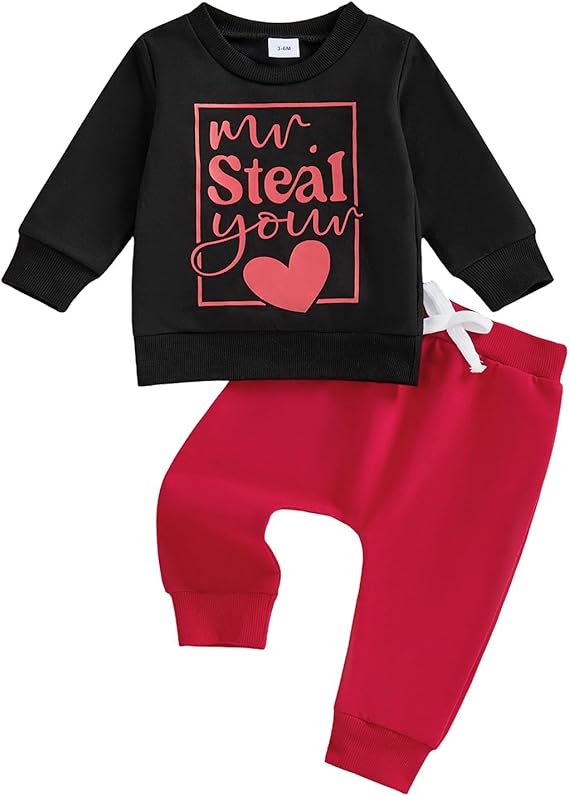 Toddler Baby Boy Valentines Sweatshirt Pants Set