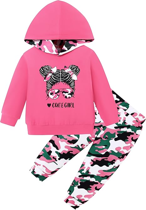 Toddler Girls Letter Hoodie Floral Pants Set