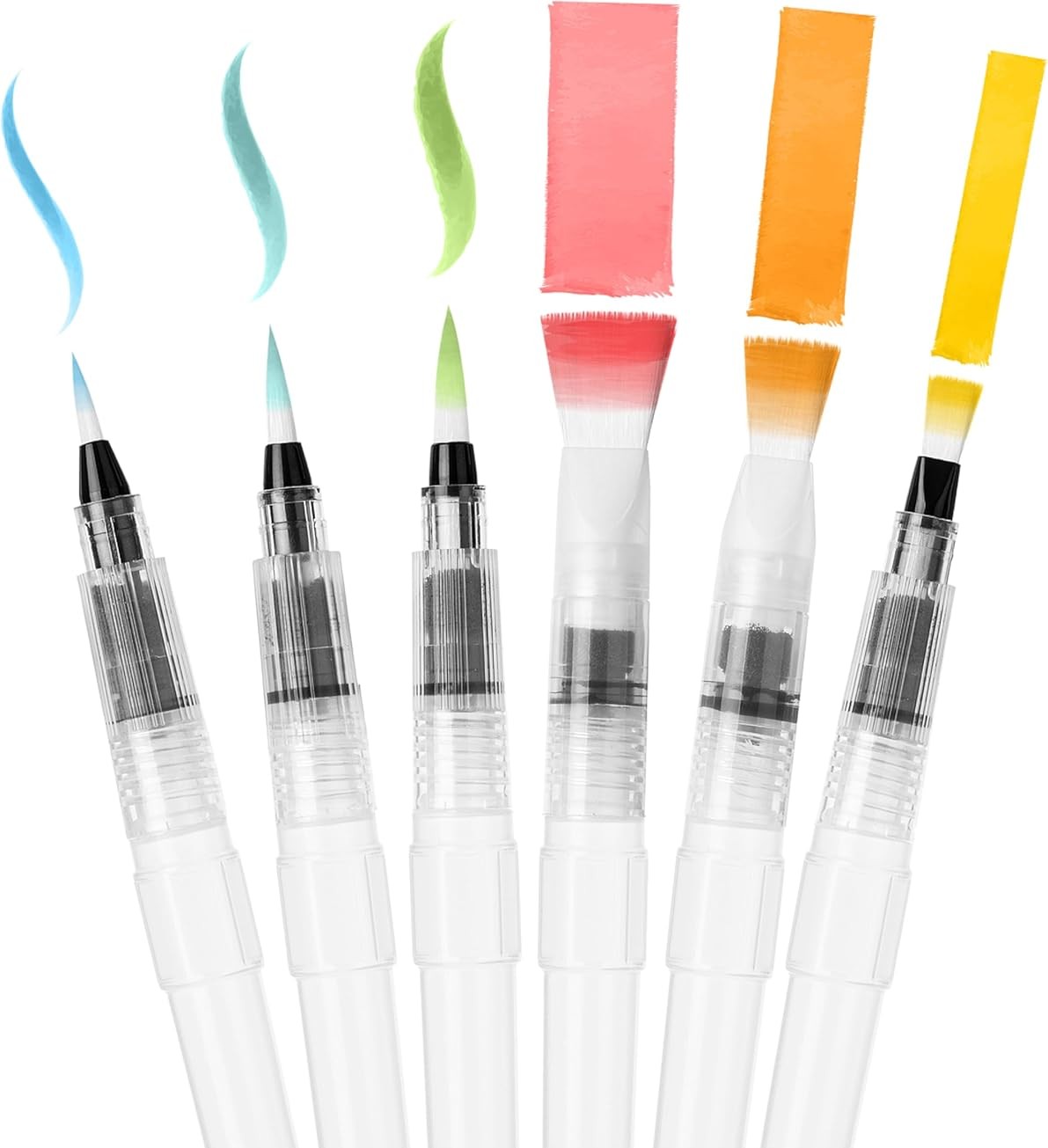 Watercolor Brush Pen Set with Refillable Water Reservoir, 6 Pieces