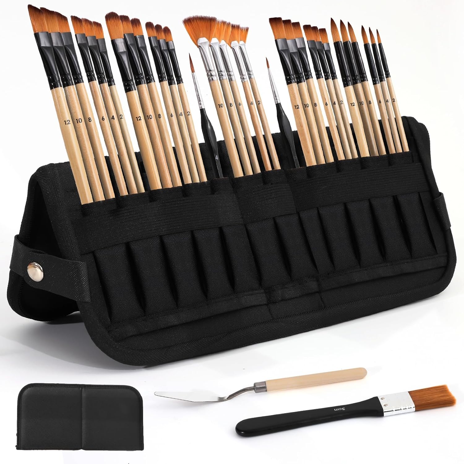 Professional Paint Brush Set, 34-Piece (32 Brushes + Storage Bag & Palette Knife)