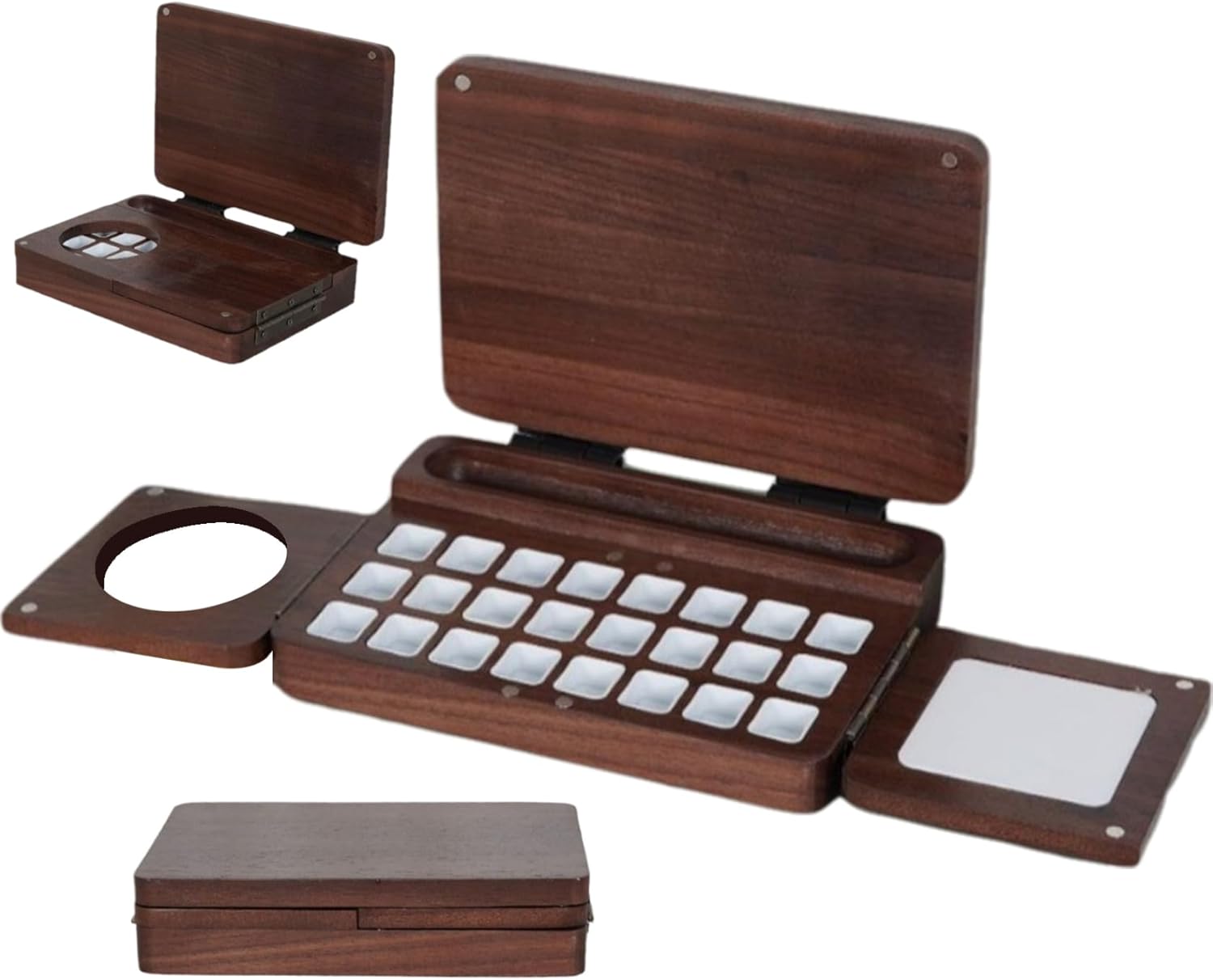 24-Grid Foldable Wooden Watercolor Palette with Magnetic Cover