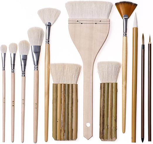 12-Piece Goat Hair Pottery & Ceramic Glaze Brush Set