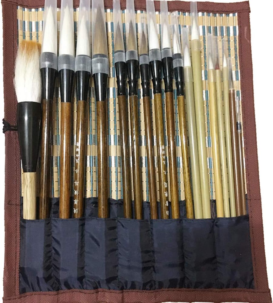 Calligraphy and Watercolor Brush Set with Bamboo Holder