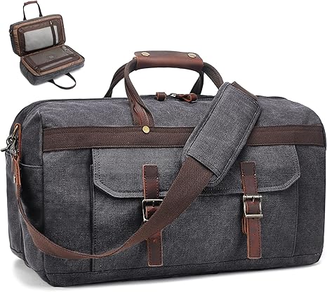 Waterproof Leather and Canvas Travel Duffel Bag