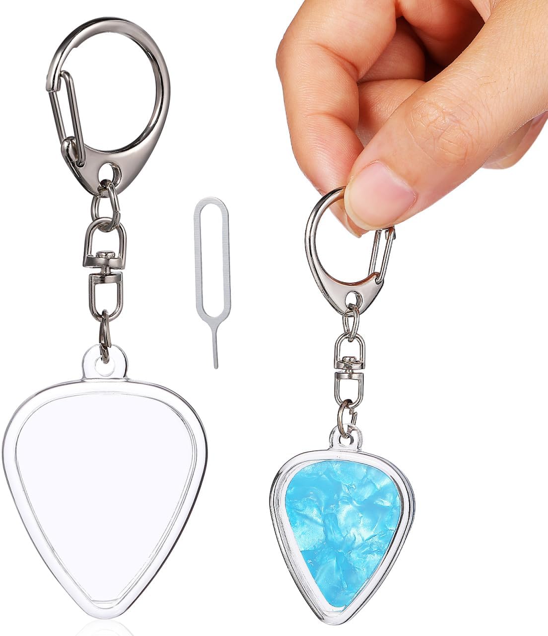 Transparent Heart Guitar Pick Holder Keychain Case