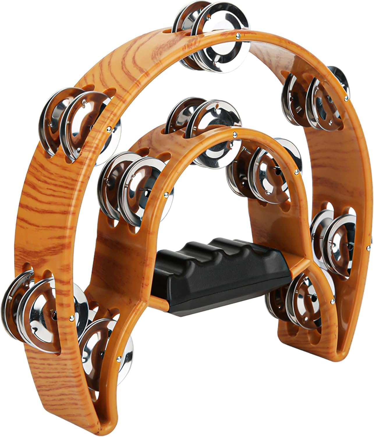 Double Row Half Moon Tambourine with Ergonomic Grip