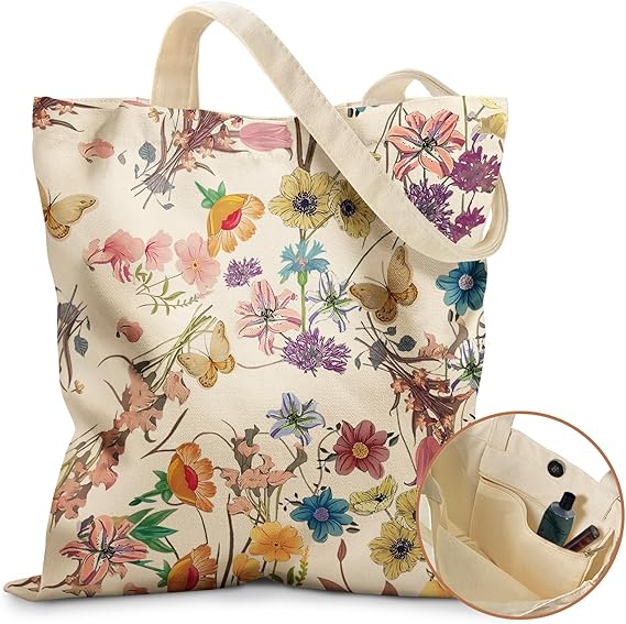 Aesthetic Canvas Tote Bag for Girls and Women with Magnetic Buckle