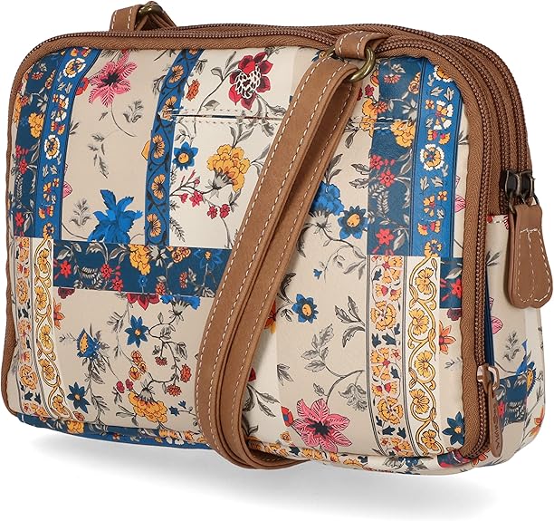 Triple Zipper Leather Crossbody Organizer Bag