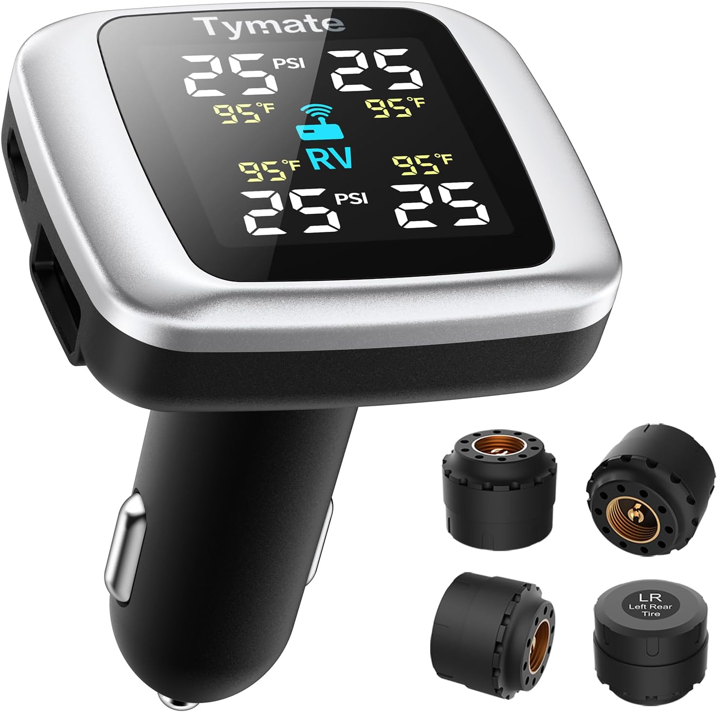 Wireless Tire Pressure Monitoring System with 4 External Sensors 0–87 PSI