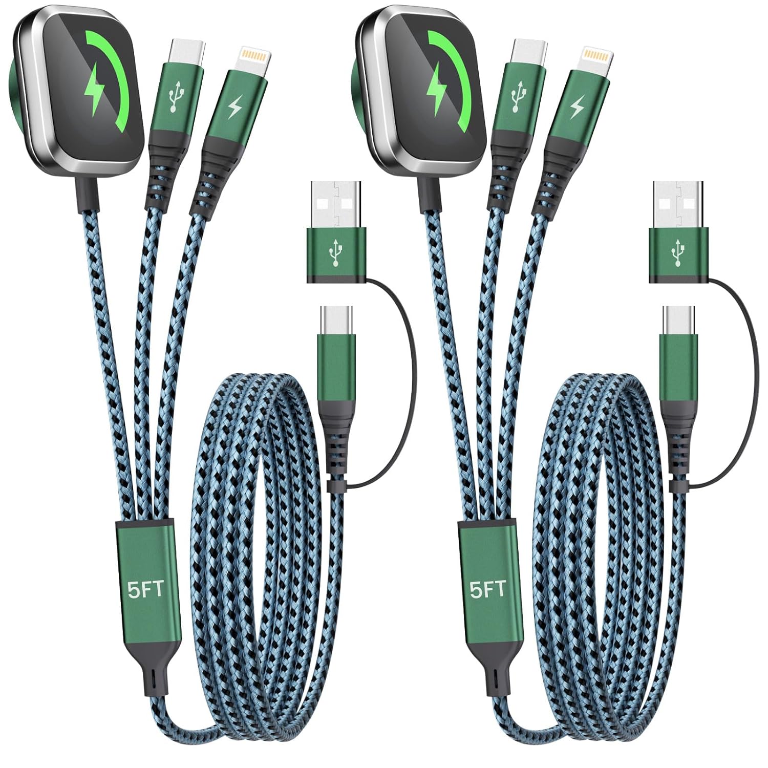 3-in-2 Multi Charging Cable with Magnetic Watch Charger 2-Pack