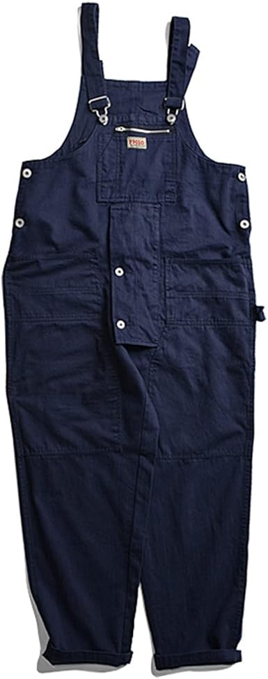Men's Blue Multi-Pocket Work Overalls with Suspenders