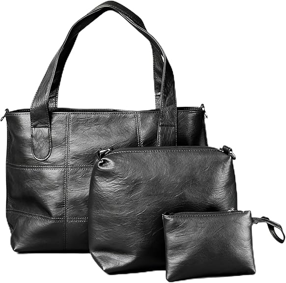 3-Piece Faux Leather Tote Bag Set with Wallet