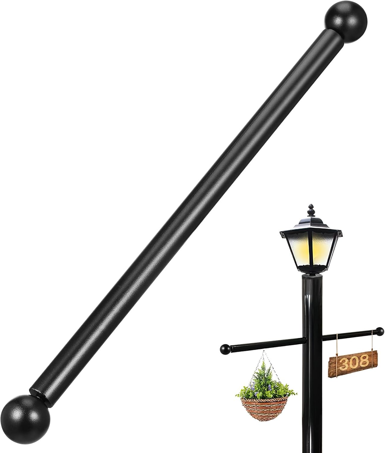 16 Inch Steel Lamp Post Cross Arm with Decorative Ball Ends