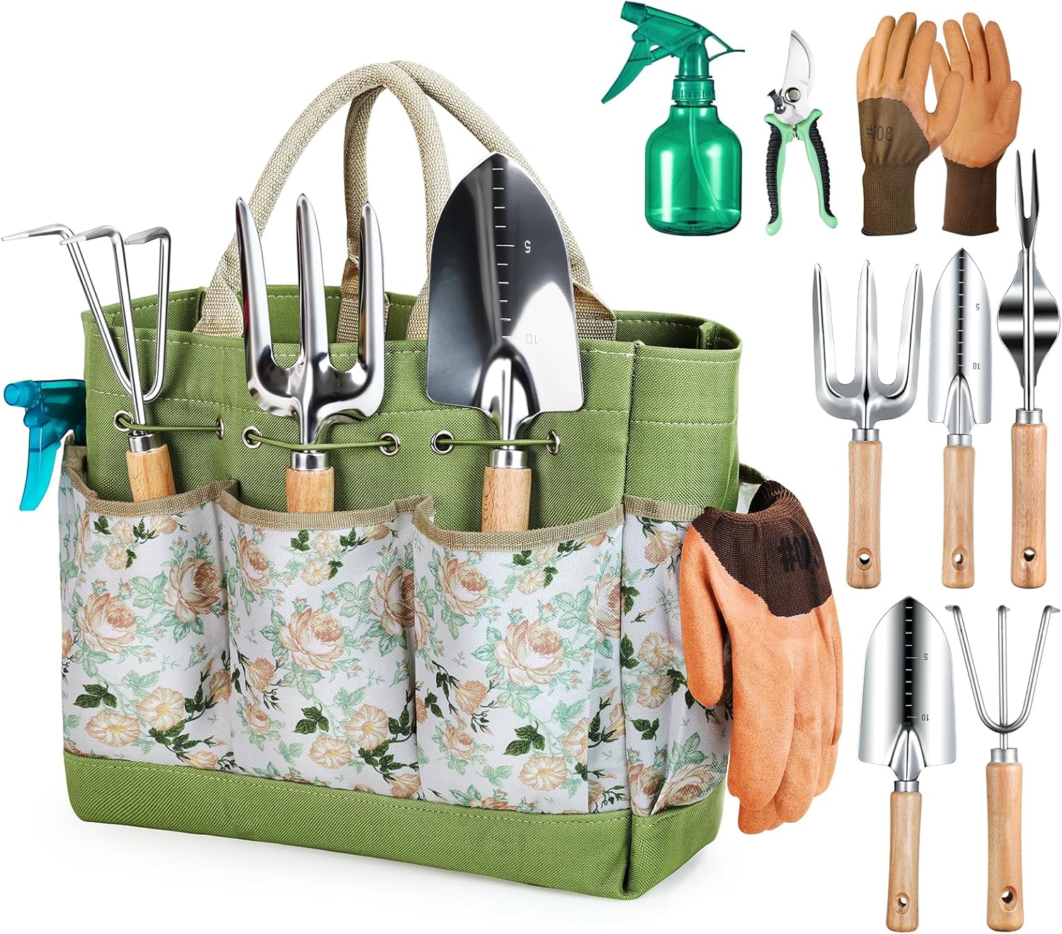 9-Piece Garden Hand Tools Set with Stainless Steel Tools and Storage Tote