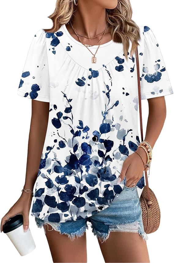Women’s Short Sleeve Crew Neck Printed T-Shirt Loose Summer Casual Top