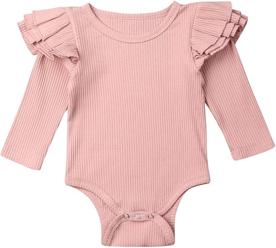 Toddler Ruffled Long Sleeve Cotton Romper Bodysuit