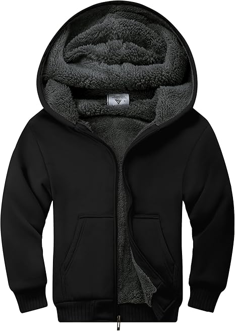 Kids Sherpa Lined Fleece Zip Up Hoodie Jacket