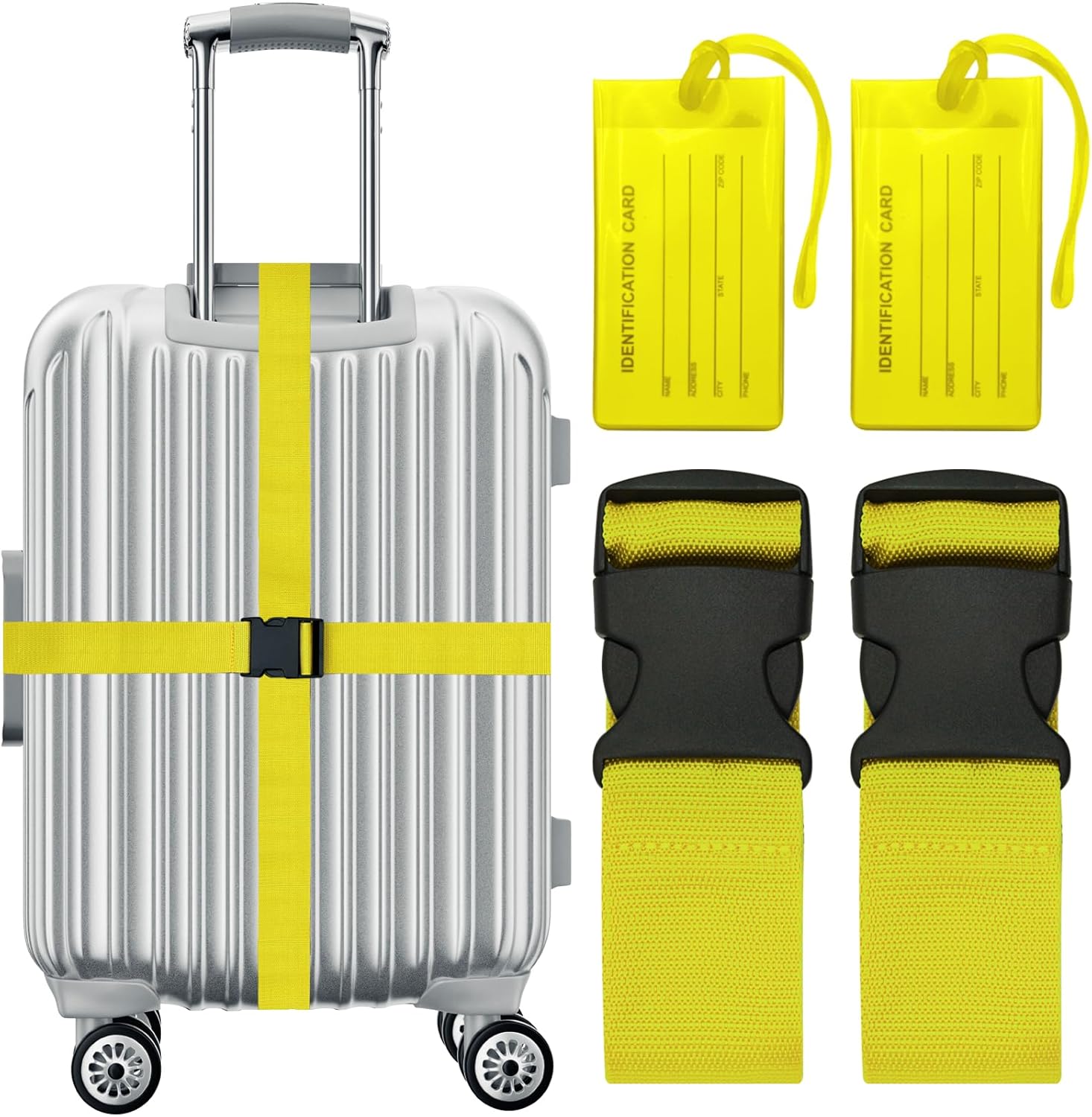 4 Pack Adjustable Luggage Straps and Silicone Tag Set