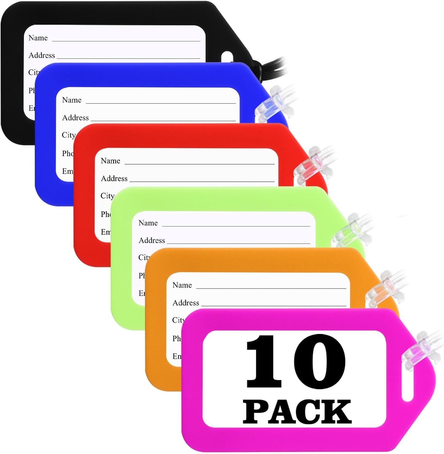 10 Pack Colorful PVC Luggage Tags with Name Cards