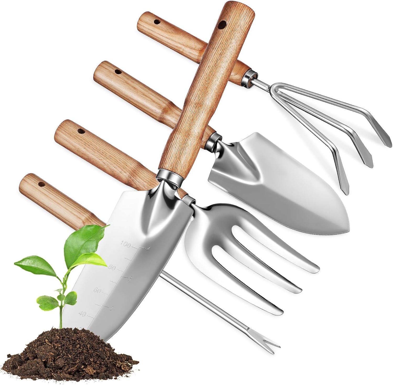 5-Piece Stainless Steel Gardening Tool Set with Ash Wood Handles