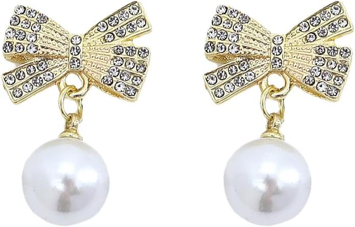 Cute Pearl Bow Dangle Earrings for Women