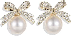 Cute Pearl Bow Dangle Earrings for Women