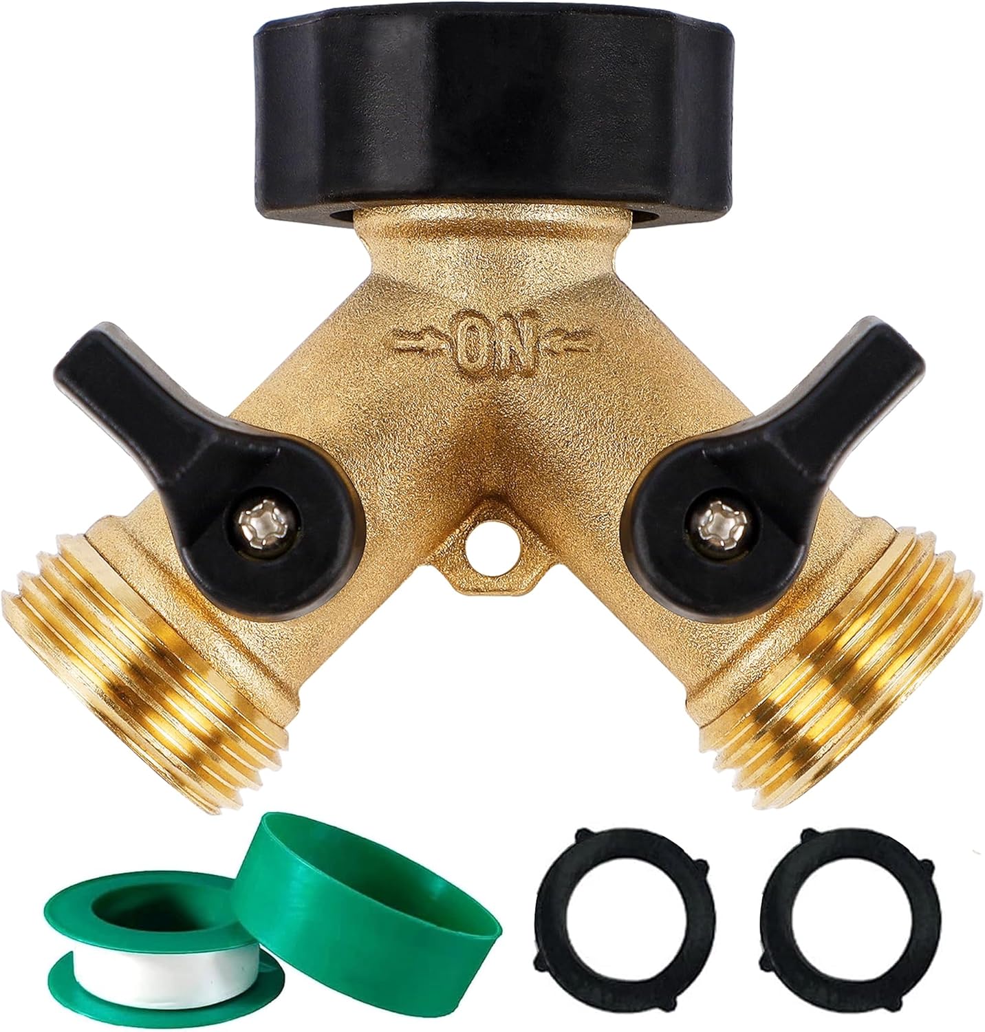 2-Way Brass Garden Hose Splitter with Valves