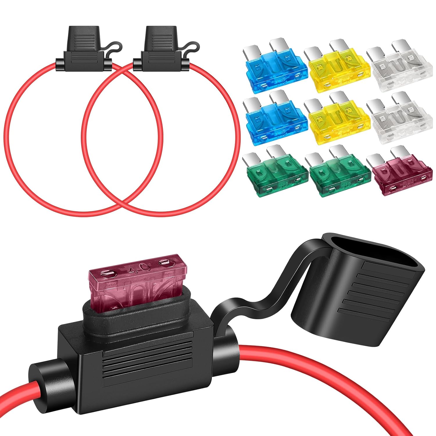 12AWG Inline Blade Fuse Holder Set with Waterproof Cap