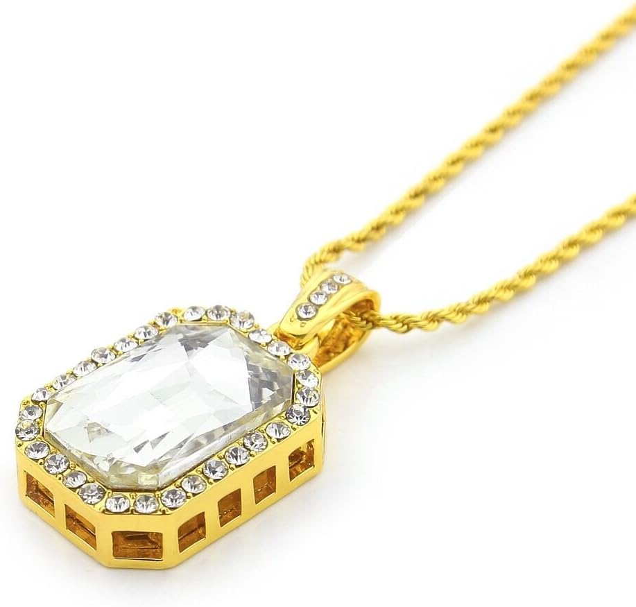 Hip-Hop Rope Chain Necklace with Octagon Iced Pendant