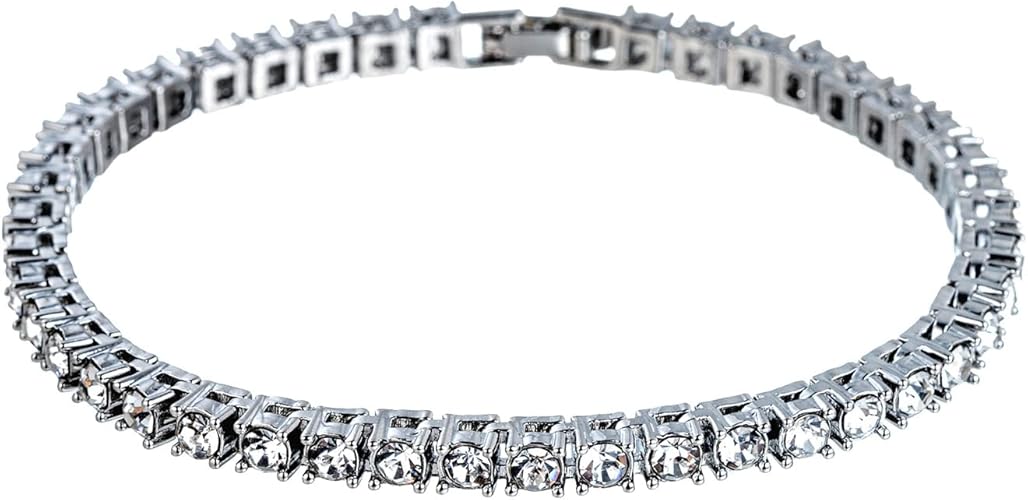 4mm Wide Tennis Anklet with Rhinestone Crystal Inlay