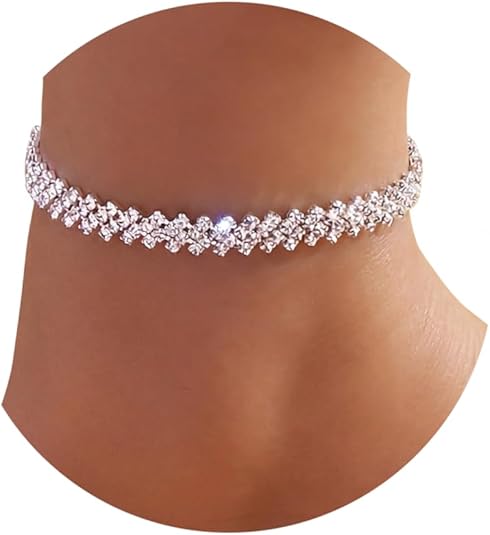 Heart rhinestone adjustable silver anklet bracelet