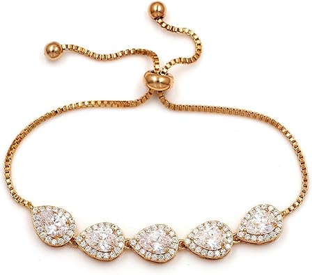 Cubic Zirconia Teardrop Adjustable Chain Bracelet for Women
