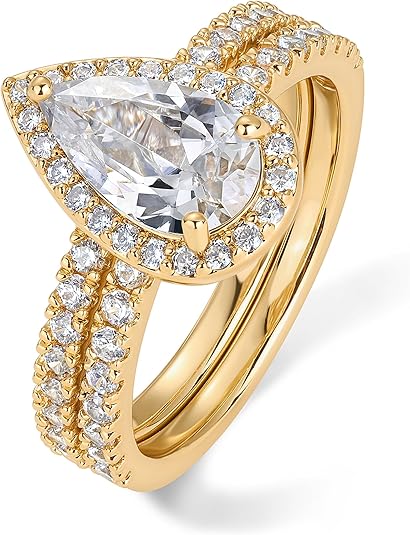 Pear-Shaped Cubic Zirconia Eternity Engagement Ring Set