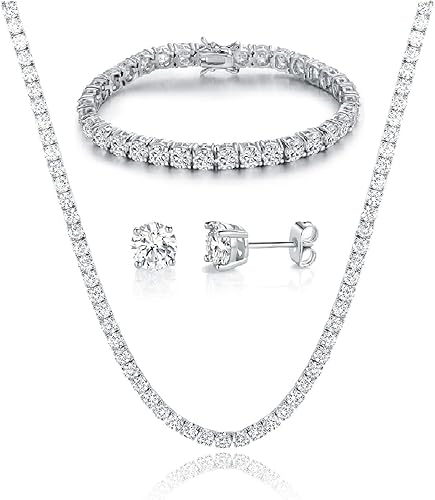 Tennis Necklace, Bracelet, and Earrings Jewelry Set