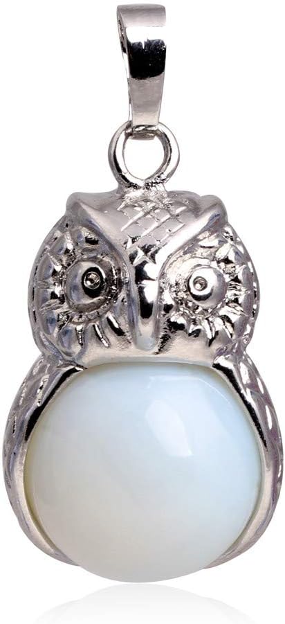 Owl Opalite Stone Pendant Leather Necklace 18 Inches