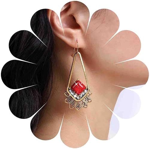 Boho Geometric Red Gemstone Dangle Earrings