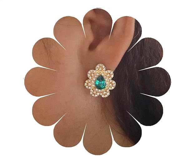 Emerald Crystal Flower Stud Earrings