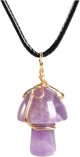 Natural Mushroom Pendant Necklace with Purple Stone