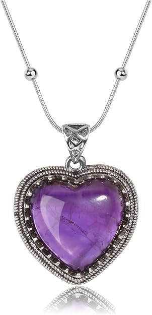 Amethyst Crystal Heart Pendant Necklace for Women