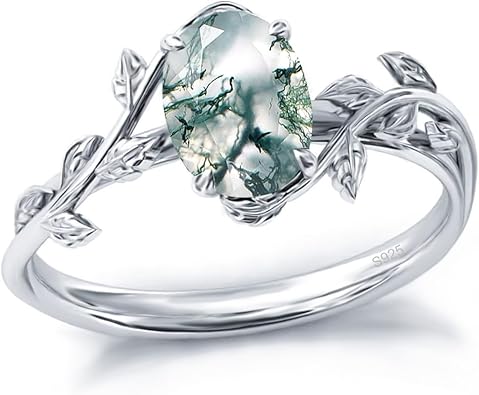 Natural Moss Agate Oval Ring for Women