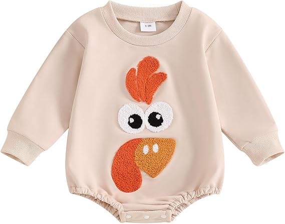 Baby Turkey Fall Romper Long Sleeve Halloween Thanksgiving Outfit