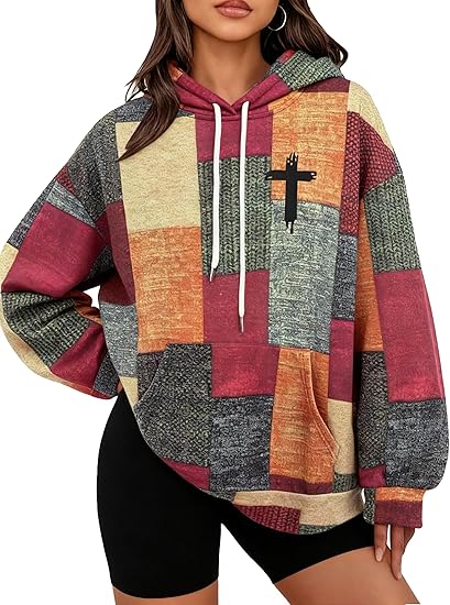 Women’s Faith Quote Striped Hoodie Long Sleeve Soft Pullover