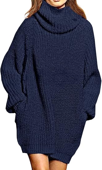 Women’s Oversize Turtleneck Sweater Dress Cozy Knit With Pockets